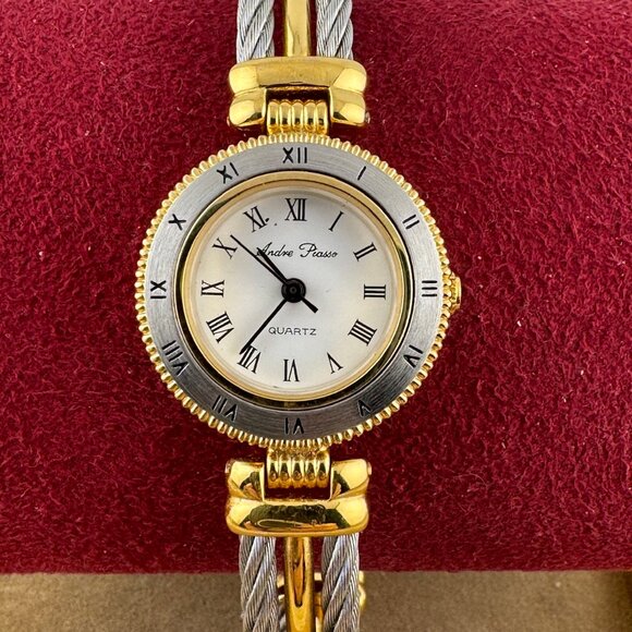Vintage Andre Piasso 2 Tone with Dual Stainless Steel Cable Watch - Picture 1 of 8